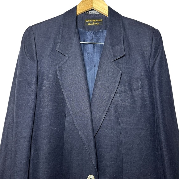 Vintage 80s Giorgio Sant'Angelo Navy Linen‎ Rayon Blazer Sz 10 Made in Romania - Picture 3 of 16